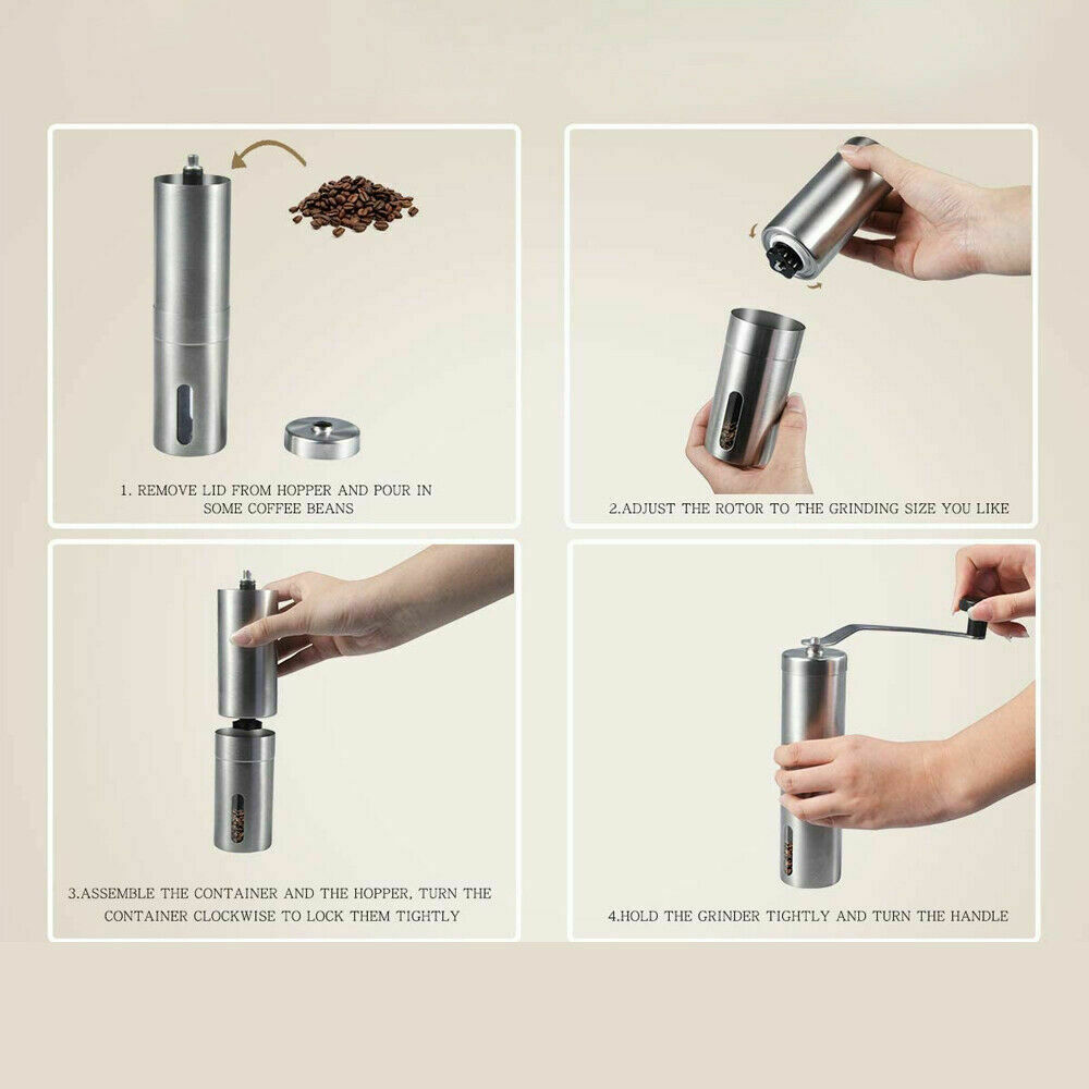 Stainless Steel Hand Crank Burr Grinder for Coffee and Pepper