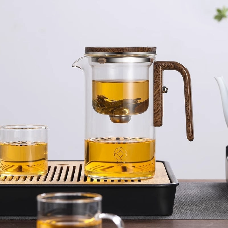 Magnetic Glass Teapot with Wood Handle and Filtration System