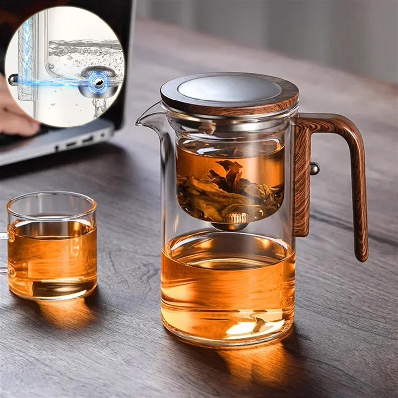 Magnetic Glass Teapot with Wood Handle and Filtration System